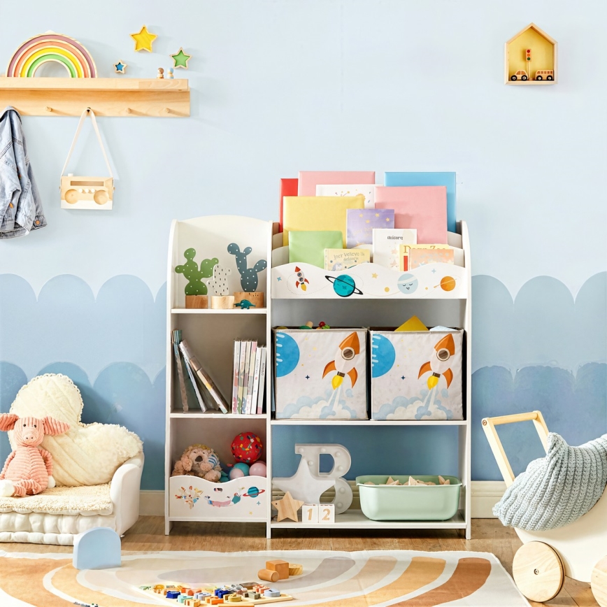 Libreria per bambini con scatole in tessuto ANET bianca