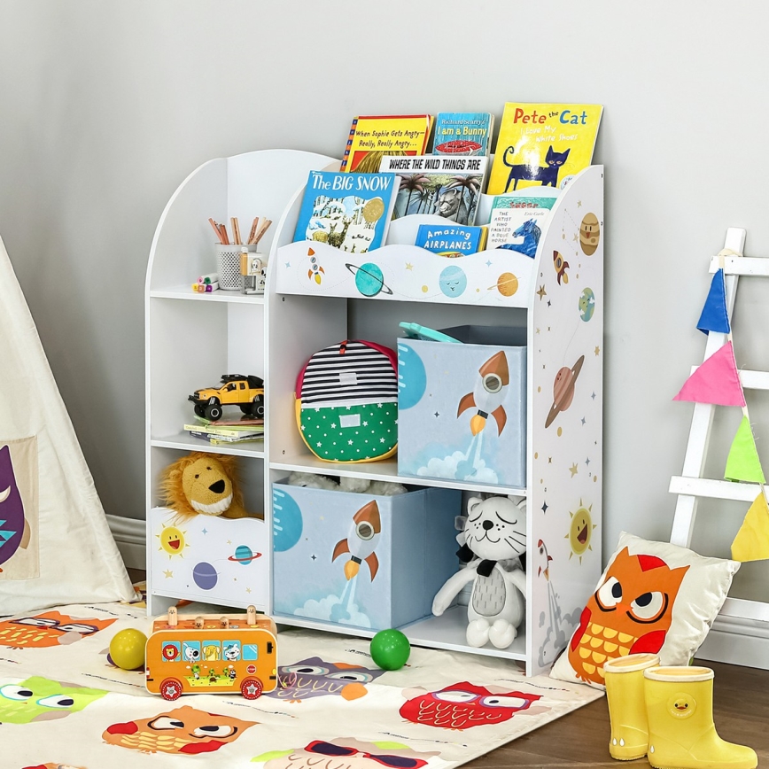 Libreria per bambini con scatole in tessuto ANET bianca