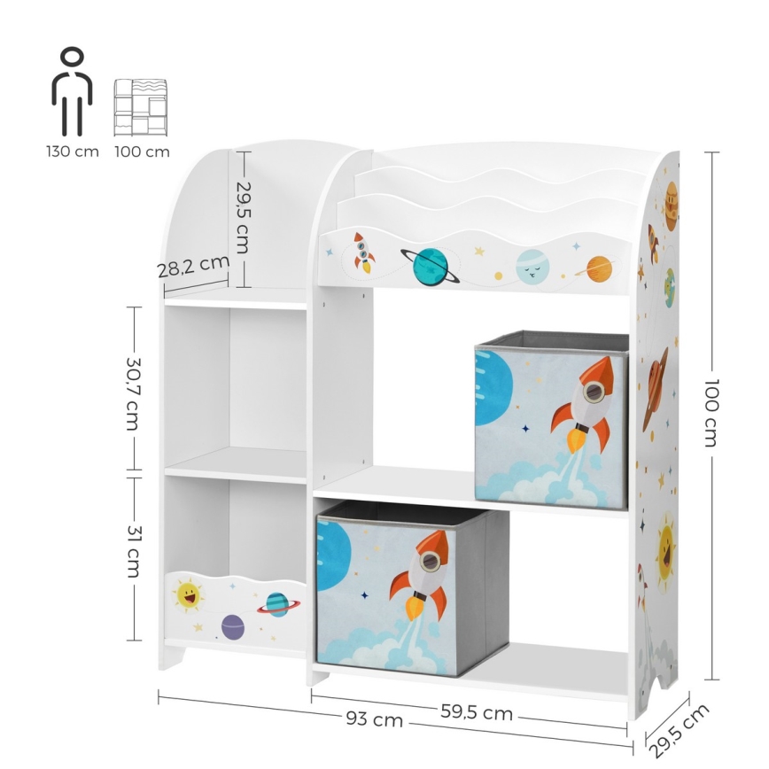 Libreria per bambini con scatole in tessuto ANET bianca