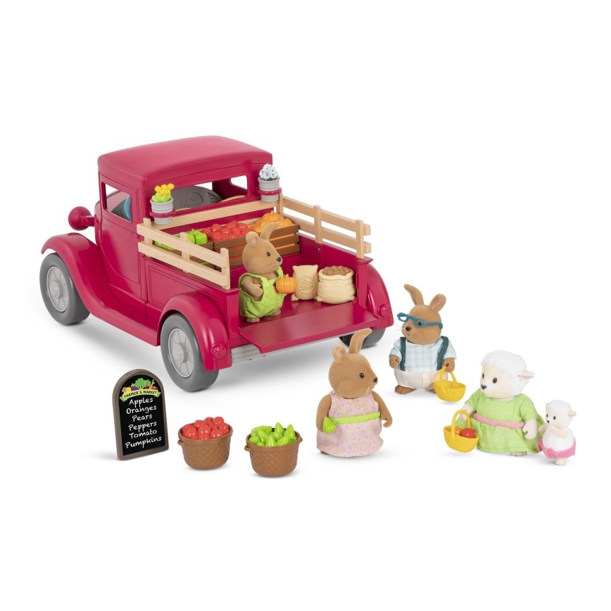Li'l Woodzeez - Set giocattolo camion dei contadini con stand gastronomico 3xAAA