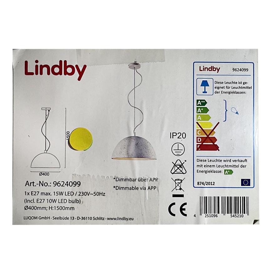 Lindby - LED RGB dimmbare Hängeleuchte an Kabel CAROLLE LED/10W/230V Wi-Fi Tuya