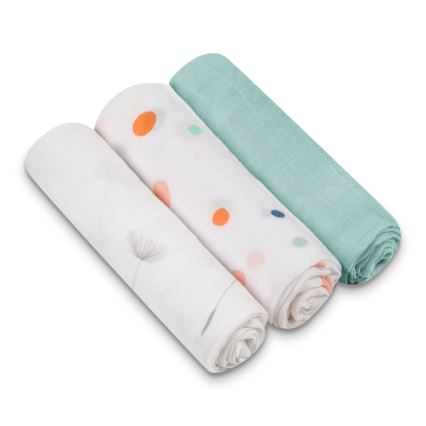 Lionelo - 3er-Set Bambus-Mullwindeln BAMBUS-SET 70x70 cm mit Punkten