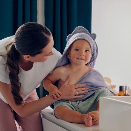 Lionelo - Accappatoio in mussola con cappuccio per bambini Cielo Grigio
