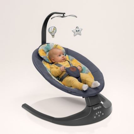 Lionelo - Altalena per bambini RALF con melodia, 4xAA, Grigio/Bianco + telecomando