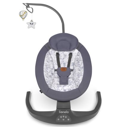 Lionelo - Altalena per bambini RALF con melodia, 4xAA, Grigio/Bianco + telecomando