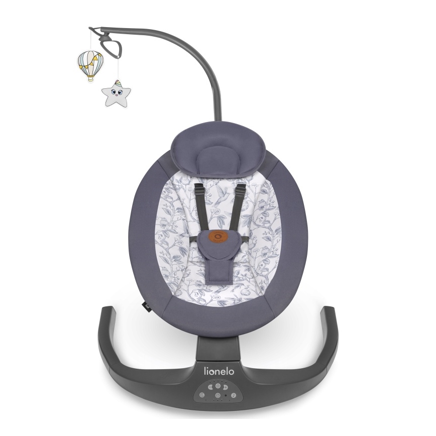 Lionelo - Altalena per bambini RALF con melodia, 4xAA, Grigio/Bianco + telecomando