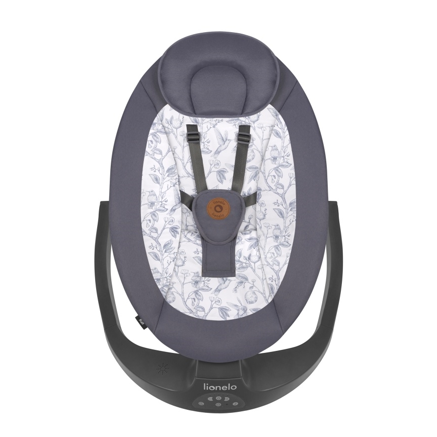Lionelo - Altalena per bambini RALF con melodia, 4xAA, Grigio/Bianco + telecomando