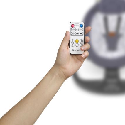 Lionelo - Altalena per bambini RALF con melodia, 4xAA, Grigio/Bianco + telecomando