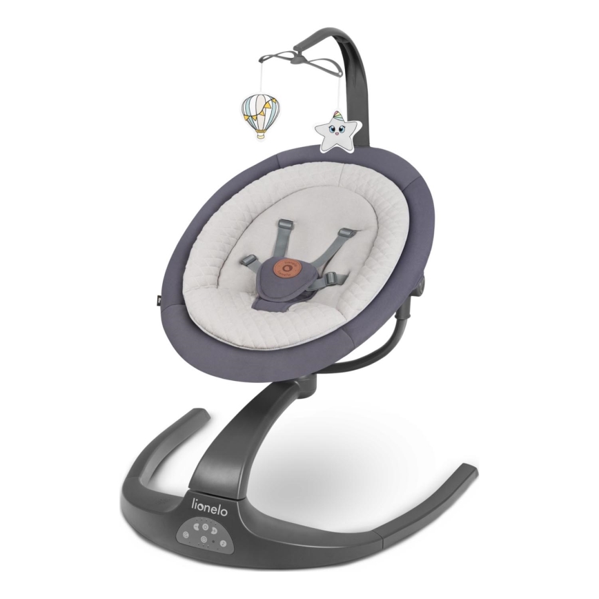 Lionelo - Altalena per bambini RINA con melodia, 4xAA, grigio cemento + telecomando