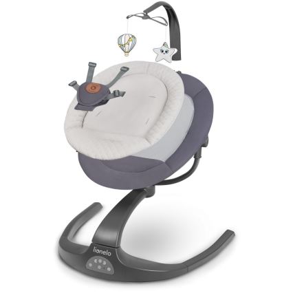 Lionelo - Altalena per bambini RINA con melodia, 4xAA, grigio cemento + telecomando