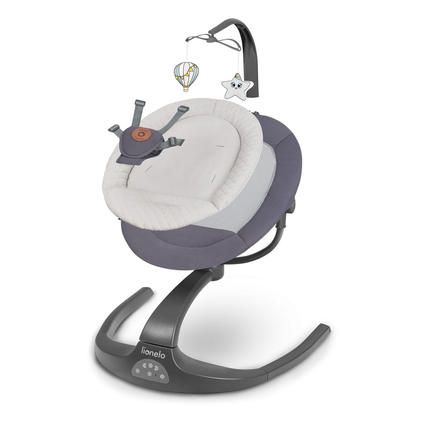 Lionelo - Altalena per bambini RINA con melodia, 4xAA, grigio cemento + telecomando