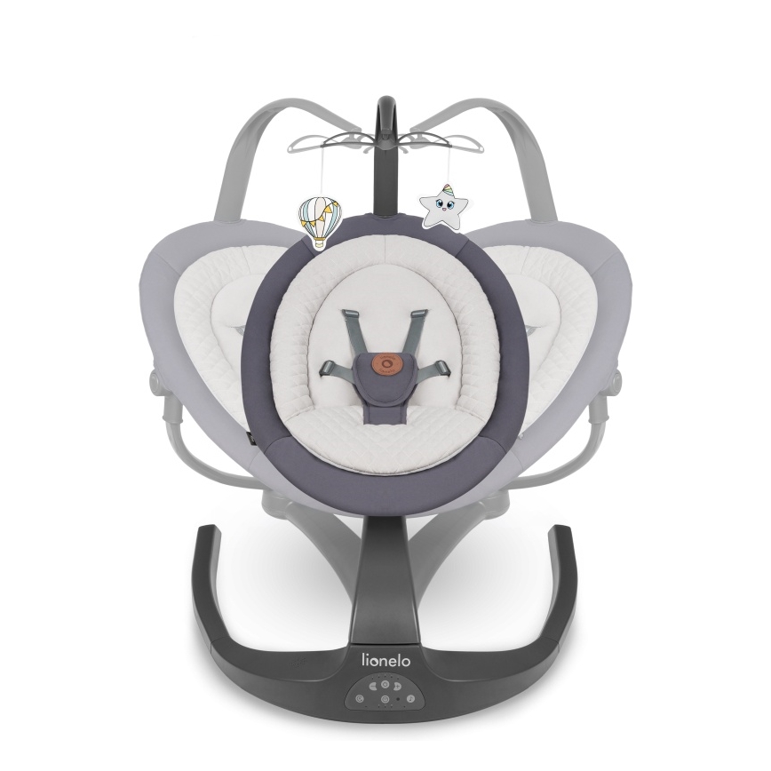 Lionelo - Altalena per bambini RINA con melodia, 4xAA, grigio cemento + telecomando