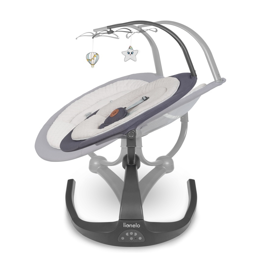 Lionelo - Altalena per bambini RINA con melodia, 4xAA, grigio cemento + telecomando