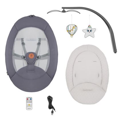 Lionelo - Altalena per bambini RINA con melodia, 4xAA, grigio cemento + telecomando