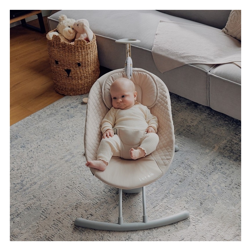 Lionelo - Altalena per bambini RIO con melodia 4xC Beige Latte + telecomando
