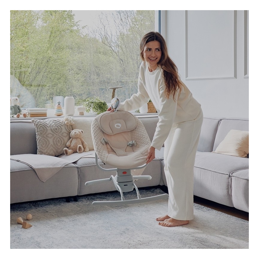 Lionelo - Altalena per bambini RIO con melodia 4xC Beige Latte + telecomando