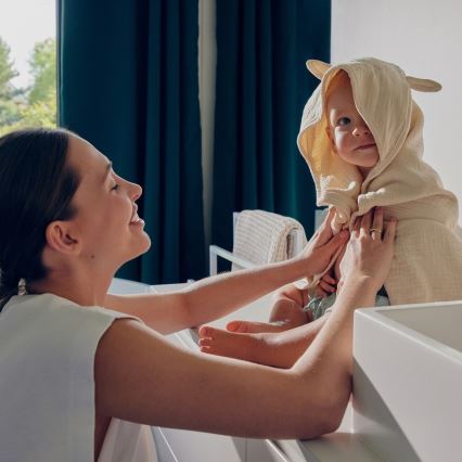 Lionelo - Asciugamano con cappuccio in mussola per bambini, colore Beige Cappuccino