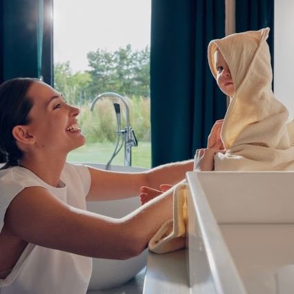 Lionelo - Asciugamano con cappuccio in mussola per bambini, colore Beige Cappuccino