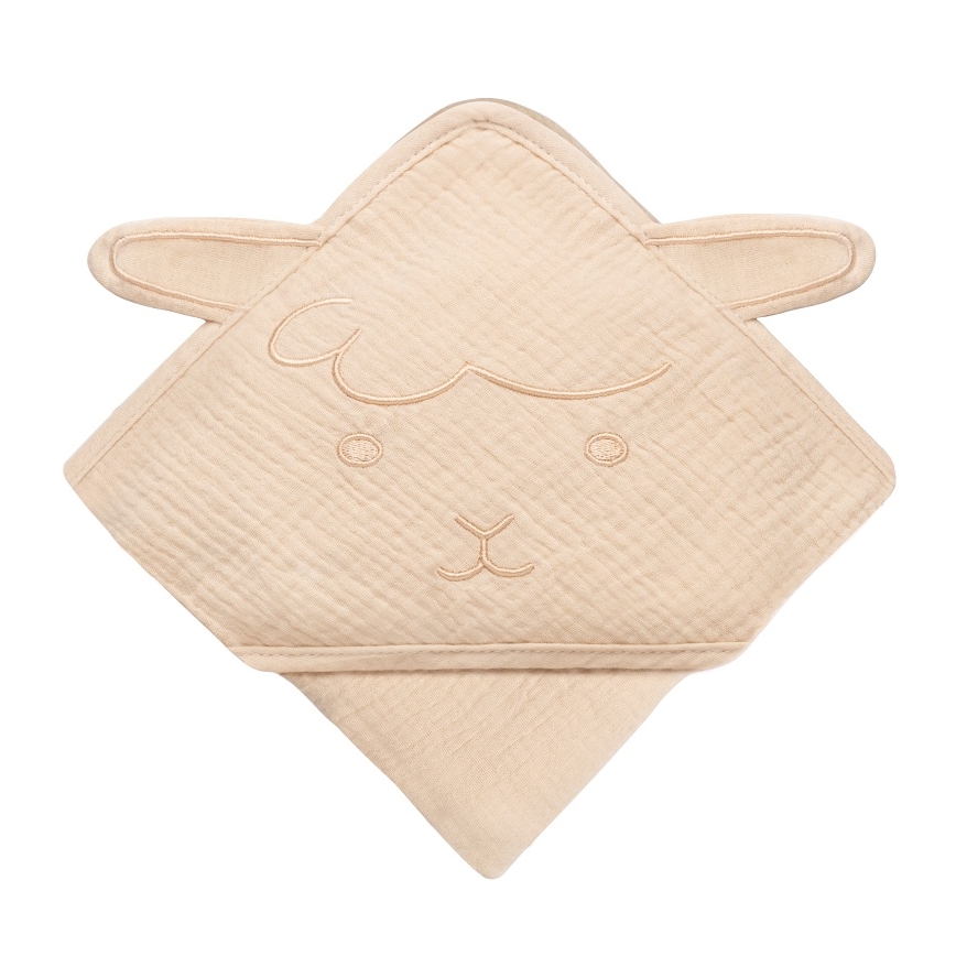 Lionelo - Asciugamano con cappuccio in mussola per bambini, colore Beige Cappuccino