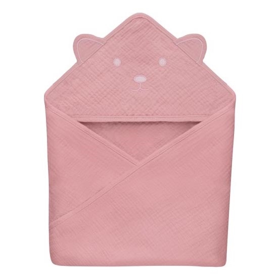 Lionelo - Asciugamano con cappuccio in mussola per bambini Rosa Baby