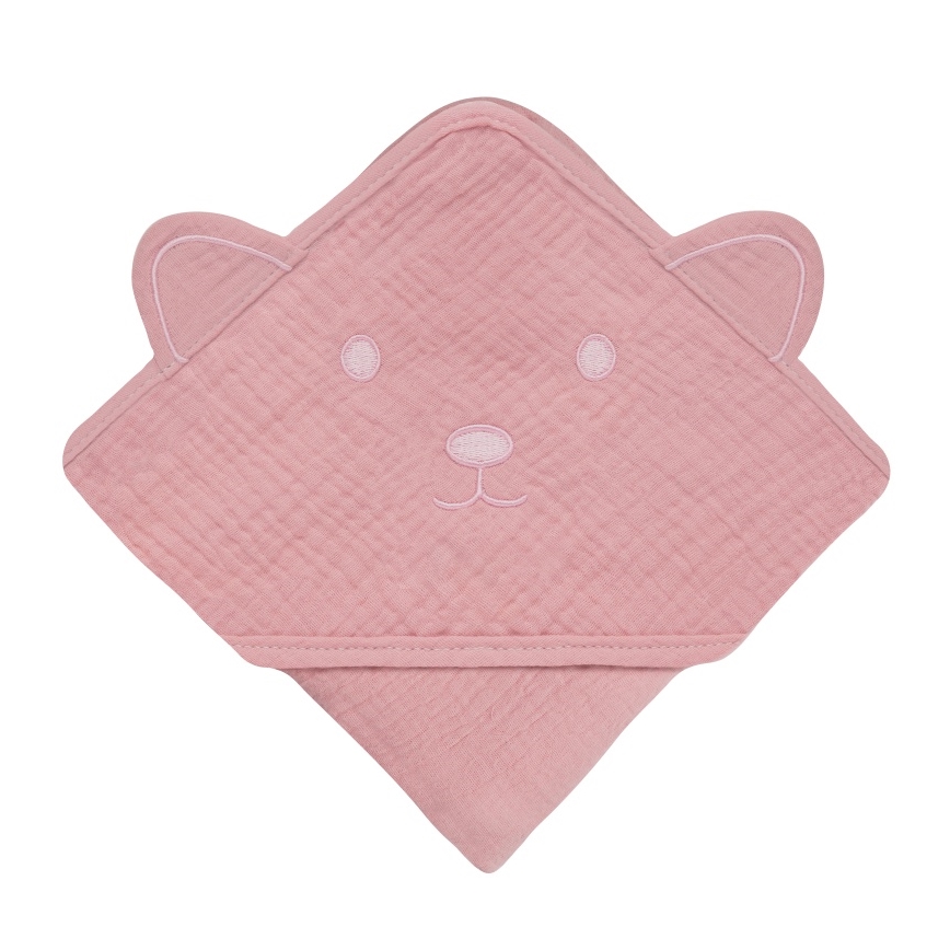 Lionelo - Asciugamano con cappuccio in mussola per bambini Rosa Baby