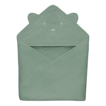 Lionelo - Asciugamano con cappuccio in mussola per bambini Verde Foresta