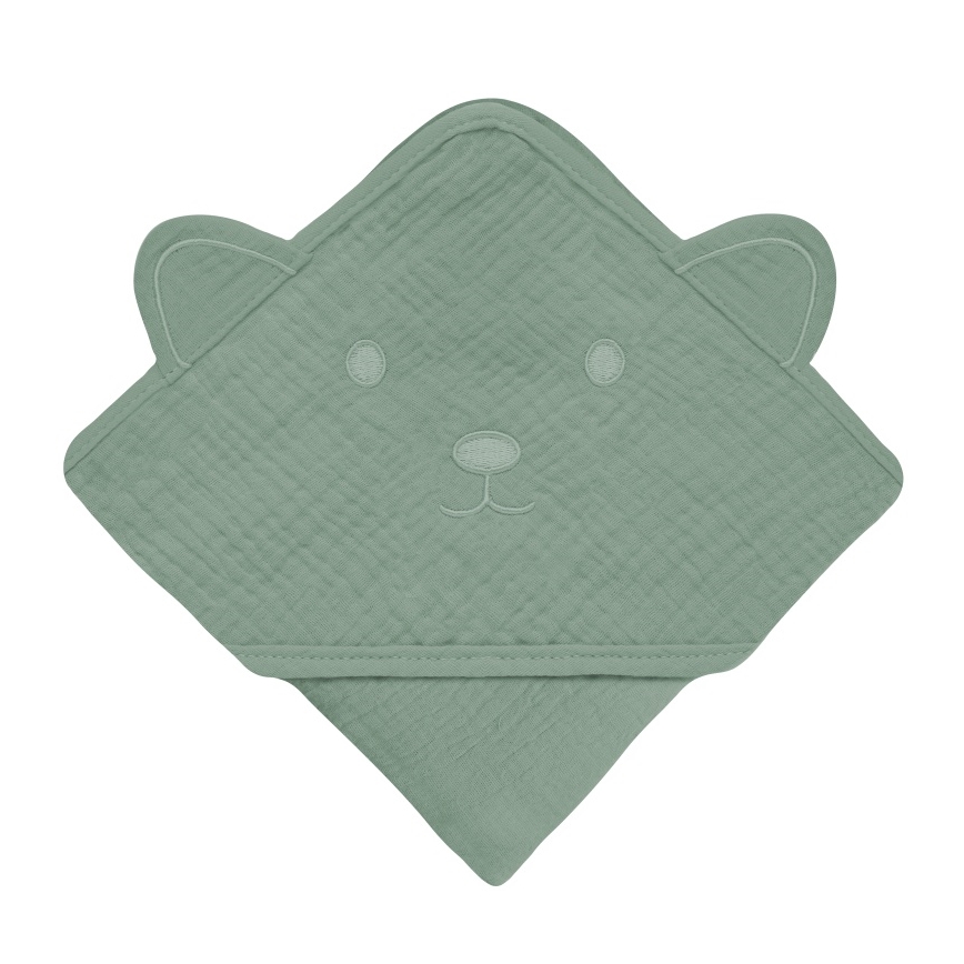Lionelo - Asciugamano con cappuccio in mussola per bambini Verde Foresta