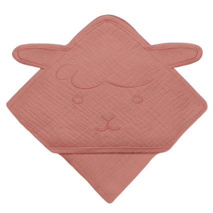 Lionelo - Asciugamano per bambini con cappuccio in mussola Rosso corallo