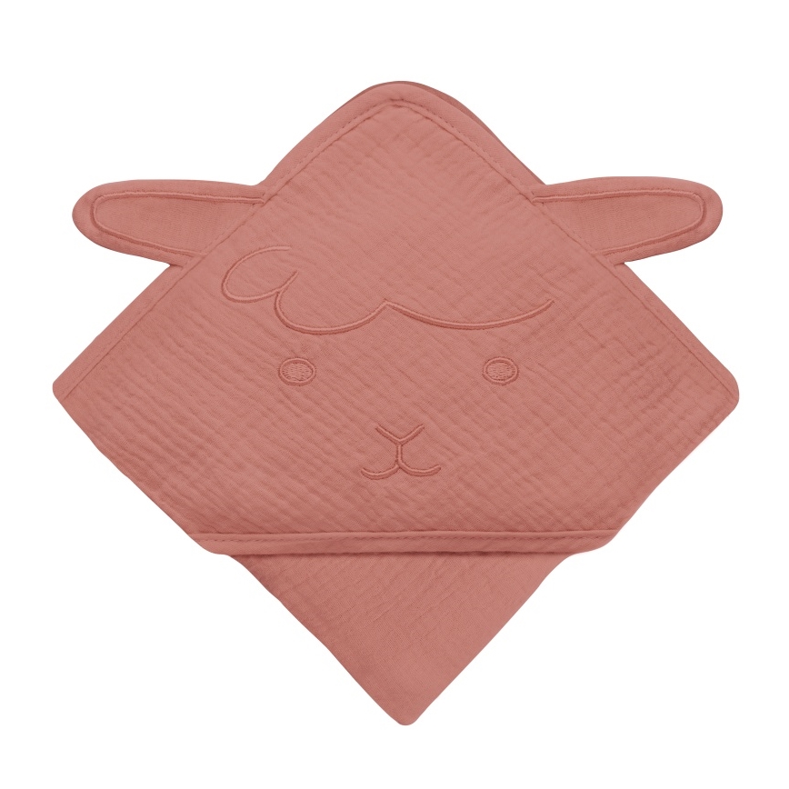 Lionelo - Asciugamano per bambini con cappuccio in mussola Rosso corallo