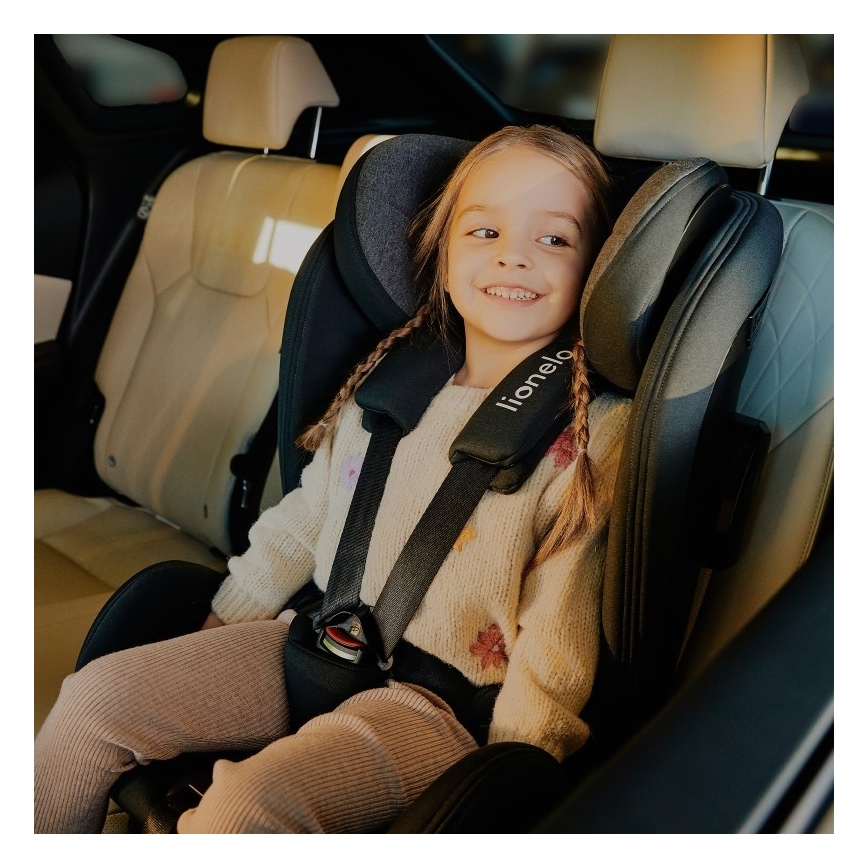 Lionelo - Autokindersitz HARPER i-Size mit drehbarer Basis 76-150 cm Black Carbon