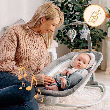 Lionelo - Baby-Wippe mit Vibrationsfunktion und Melodie PASCAL 2×AA grau/türkis