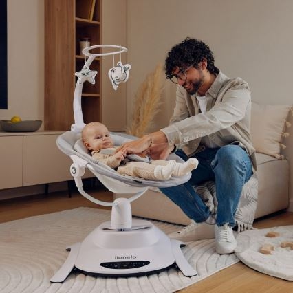 Lionelo - Babyschaukel mit Melodie BELLA Grau Beton + Fernbedienung