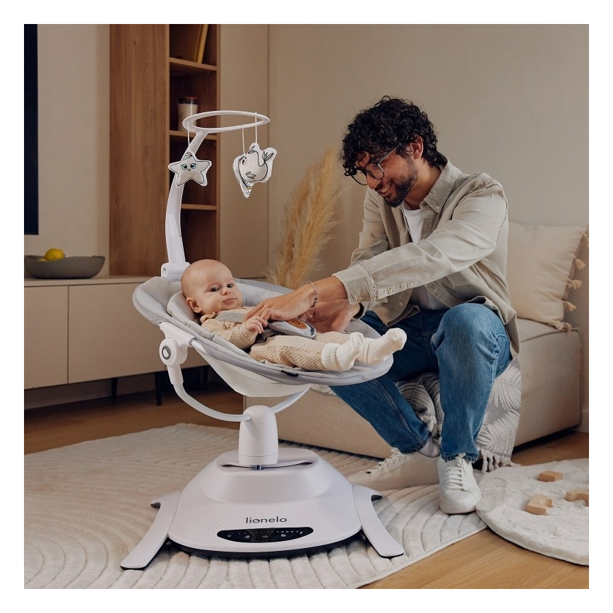 Lionelo - Babyschaukel mit Melodie BELLA Grey Concrete + Fernbedienung