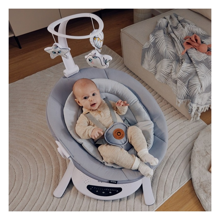 Lionelo - Babyschaukel mit Melodie BELLA Grey Concrete + Fernbedienung