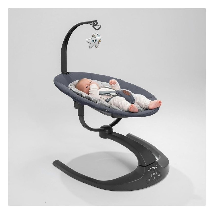 Lionelo - Babyschaukel mit Melodie RINA 4xAA Grey Concrete + Fernbedienung