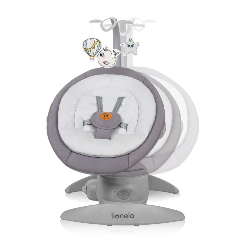 Lionelo - Babywippe MELL mit Melodie, Grey Stone, 4x AA + Fernbedienung