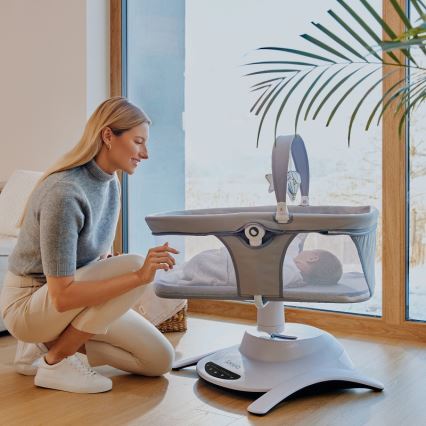 Lionelo - Babywippe mit Melodie 2-in-1 BELLA 4xAA Grey Concrete + Fernbedienung