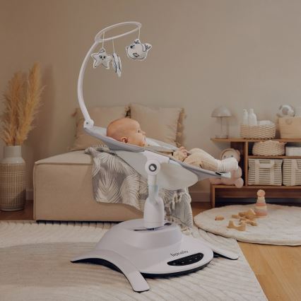 Lionelo - Babywippe mit Melodie 2-in-1 BELLA 4xAA Grey Concrete + Fernbedienung