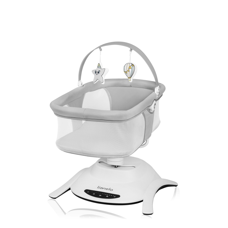 Lionelo - Babywippe mit Melodie 2-in-1 BELLA 4xAA Grey Concrete + Fernbedienung