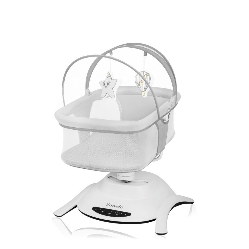 Lionelo - Babywippe mit Melodie 2-in-1 BELLA 4xAA Grey Concrete + Fernbedienung