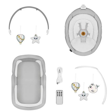 Lionelo - Babywippe mit Melodie 2-in-1 BELLA 4xAA Grey Concrete + Fernbedienung
