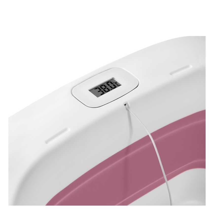Lionelo - Baignoire pliante pour bébé avec thermomètre BABY BUBBLE 2x LR44 Rose Magnolia