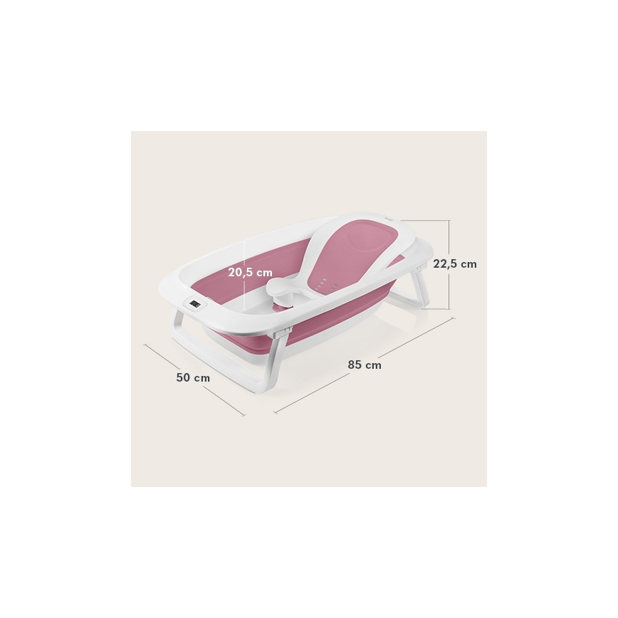 Lionelo - Baignoire pliante pour bébé avec thermomètre BABY BUBBLE 2x LR44 Rose Magnolia