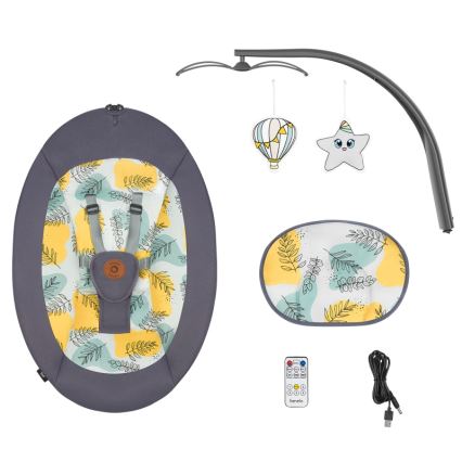 Lionelo - Balancelle musicale pour bébé RALF 4xAA Gris Béton + télécommande