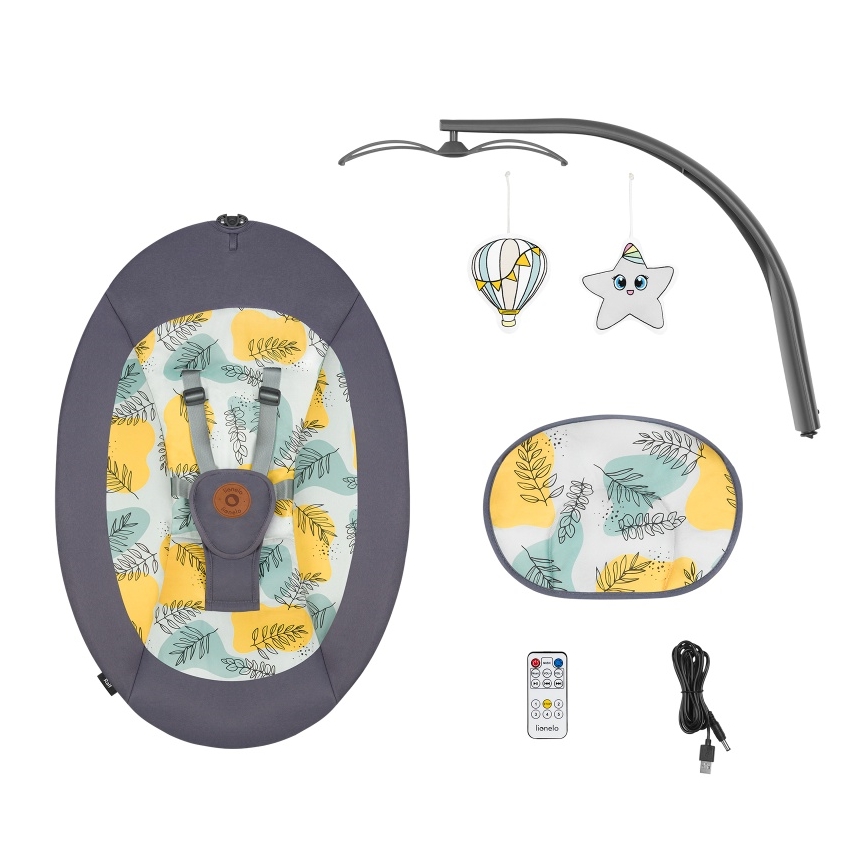 Lionelo - Balancelle musicale pour bébé RALF 4xAA Gris Béton + télécommande