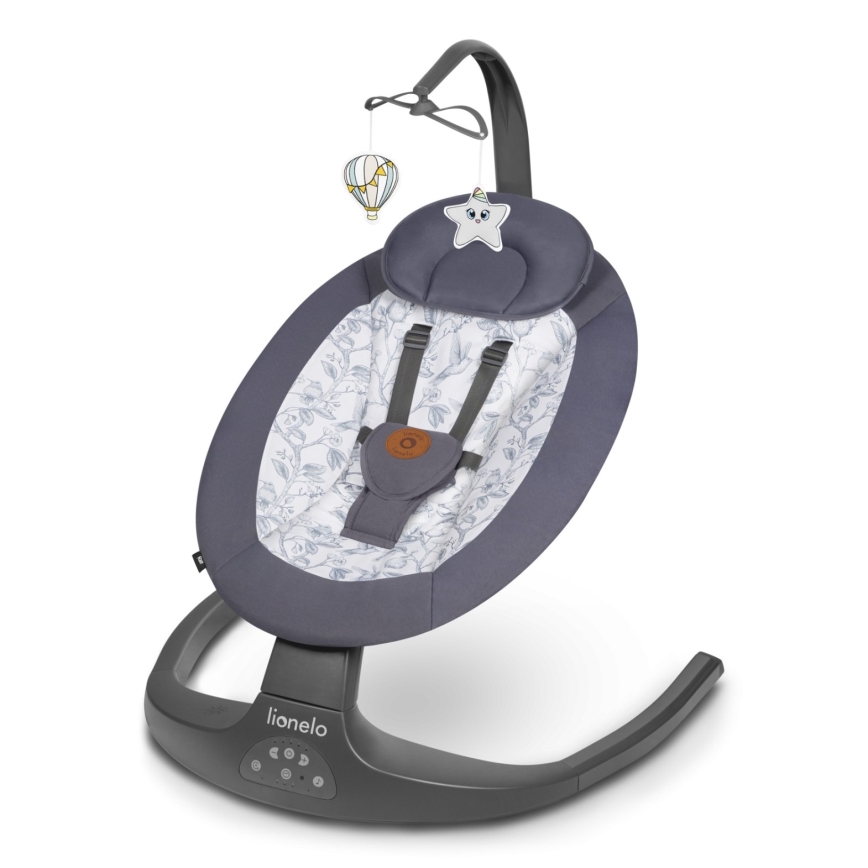 Lionelo - Balancelle musicale pour bébé RALF 4xAA Gris et blanc + télécommande
