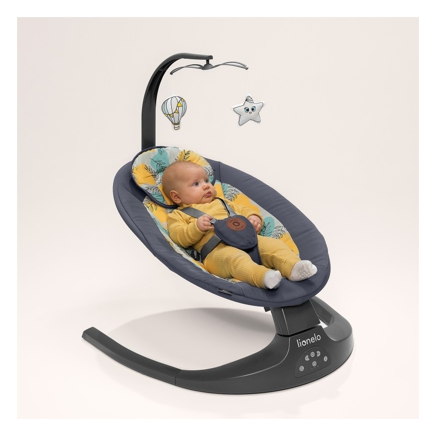 Lionelo - Balancelle musicale pour bébé RALF 4xAA Gris et blanc + télécommande