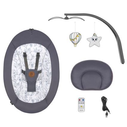 Lionelo - Balancelle musicale pour bébé RALF 4xAA Gris et blanc + télécommande