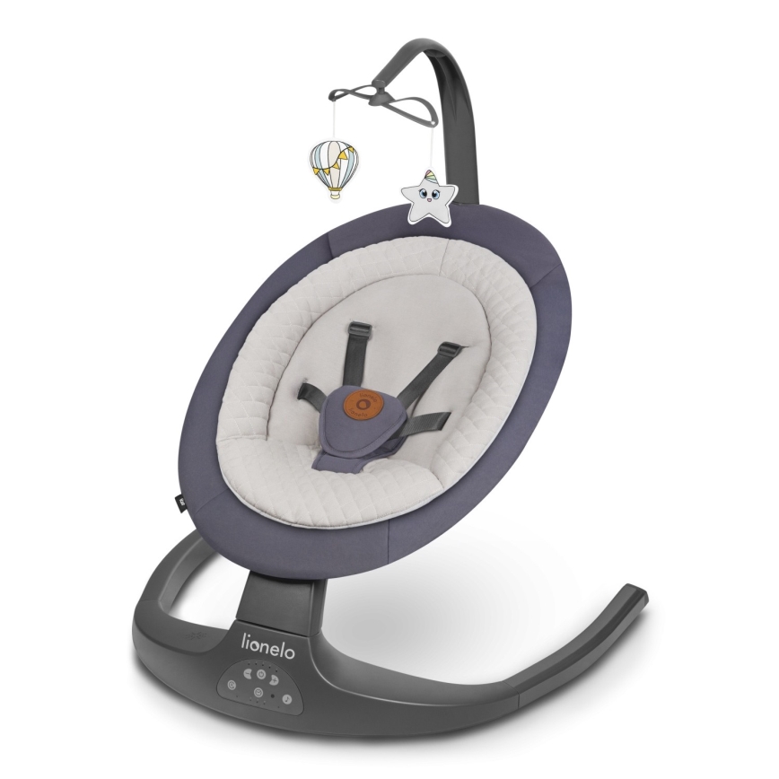 Lionelo - Balancelle musicale pour bébé RALF 4xAA Gris Graphite + télécommande
