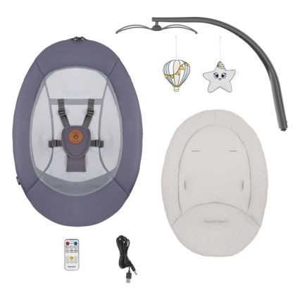 Lionelo - Balancelle musicale pour bébé RALF 4xAA Gris Graphite + télécommande